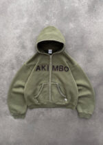 AKIMBO STUDDED TRAINING ZIP-UP HOODIE - OD GREEN